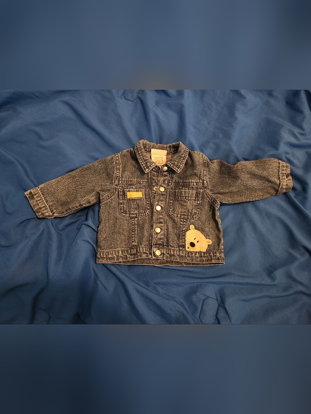 NWOT Kids Dark Wash Denim Jacket with Yellow Bear Patch